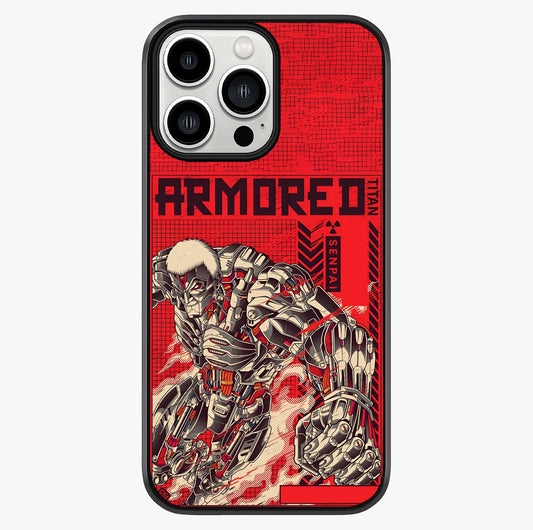 Crimson Mecha Titan Glass Case showing full back design in clean flat view with glossy glass finish.