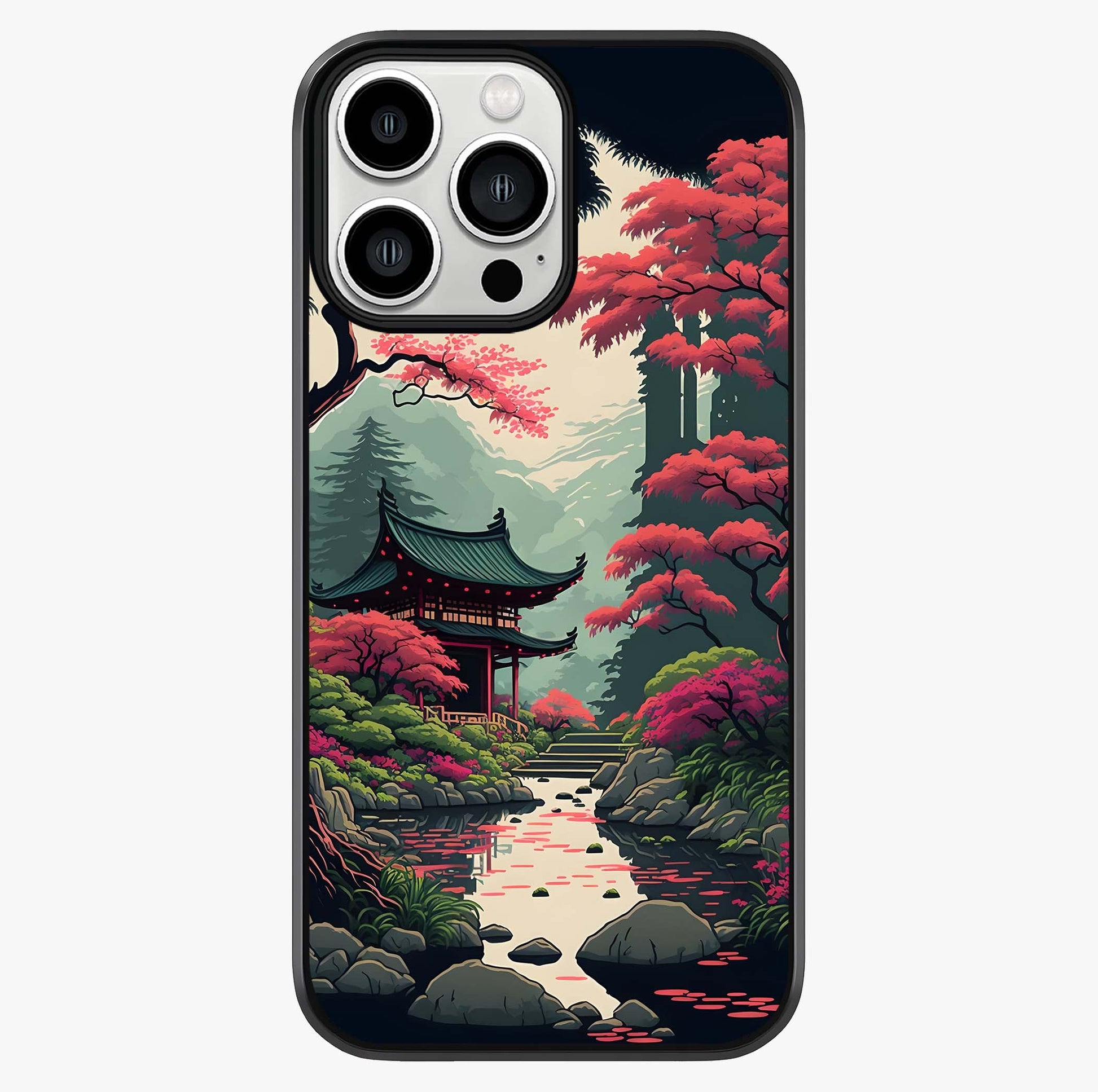 Crimson Temple View Glass Case showing full back design in clean flat view with glossy glass finish.