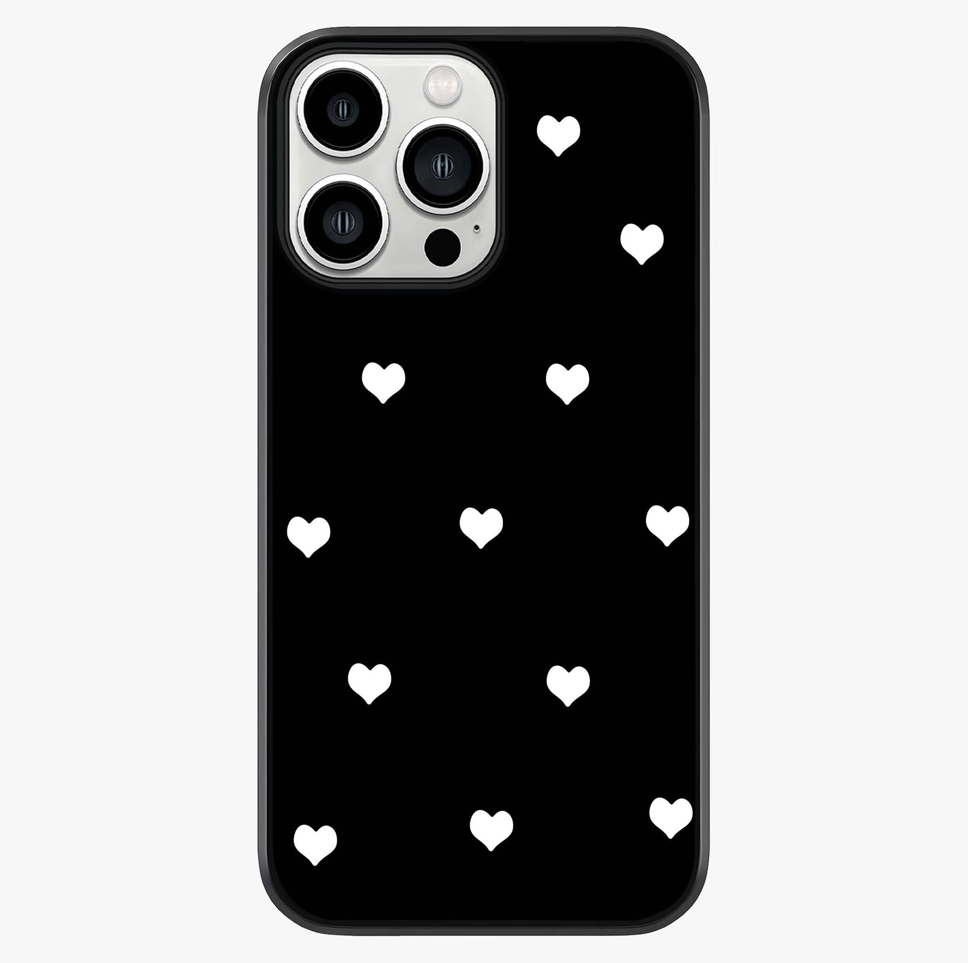 Cute And Simple White Hearts Glass Case showing full back design in clean flat view with glossy glass finish.