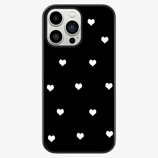 Cute And Simple White Hearts Glass Case showing full back design in clean flat view with glossy glass finish.