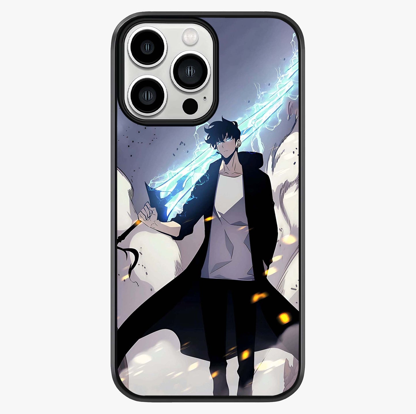 Dark Lightning Anime Warrior Glass Case showing full back design in clean flat view with glossy glass finish.