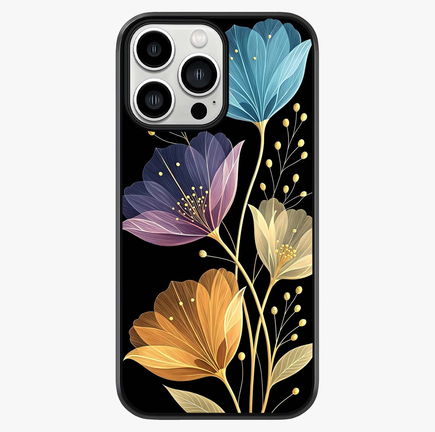 Delicate Multicolor Flowers Glass Case showing full back design in clean flat view with glossy glass finish.