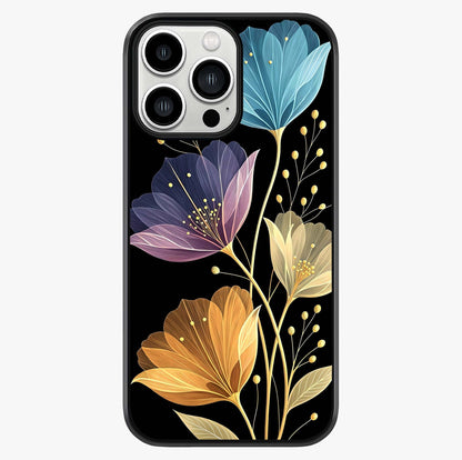 Delicate Multicolor Flowers Glass Case showing full back design in clean flat view with glossy glass finish.