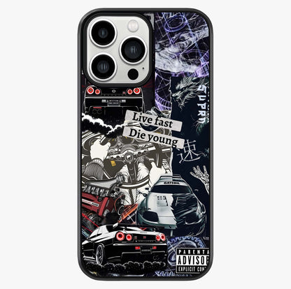 Die Young Glass Case showing full back design in clean flat view with glossy glass finish.