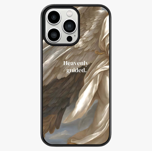 Divine Winged Grace Glass Case showing full back design in clean flat view with glossy glass finish.