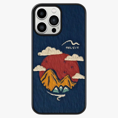 Dream Beyond Mountains Glass Case showing full back design in clean flat view with glossy glass finish.