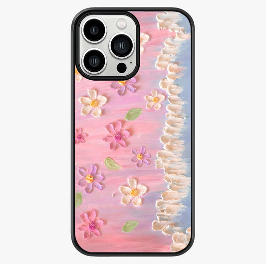Dreamy Painted Garden Glass Case showing full back design in clean flat view with glossy glass finish.