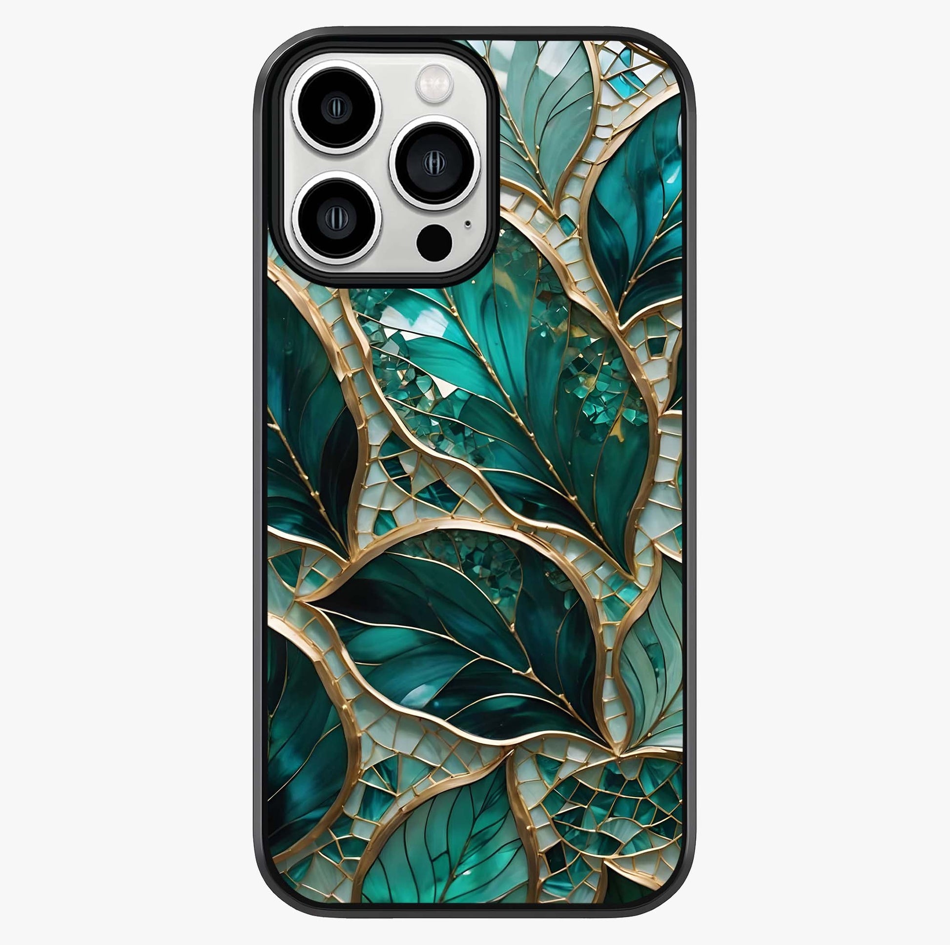 Emerald Leaf Glass Glass Case showing full back design in clean flat view with glossy glass finish.