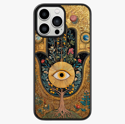 Ethereal Evil Eye Glass Case showing full back design in clean flat view with glossy glass finish.
