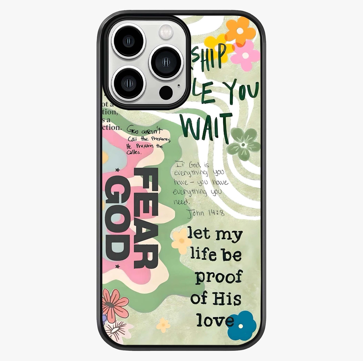 Faith Over Fear Glass Case showing full back design in clean flat view with glossy glass finish.