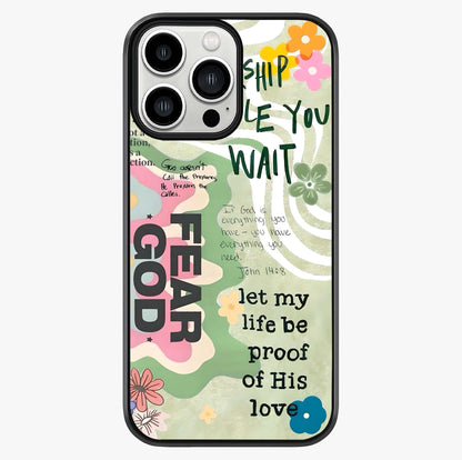 Faith Over Fear Glass Case showing full back design in clean flat view with glossy glass finish.