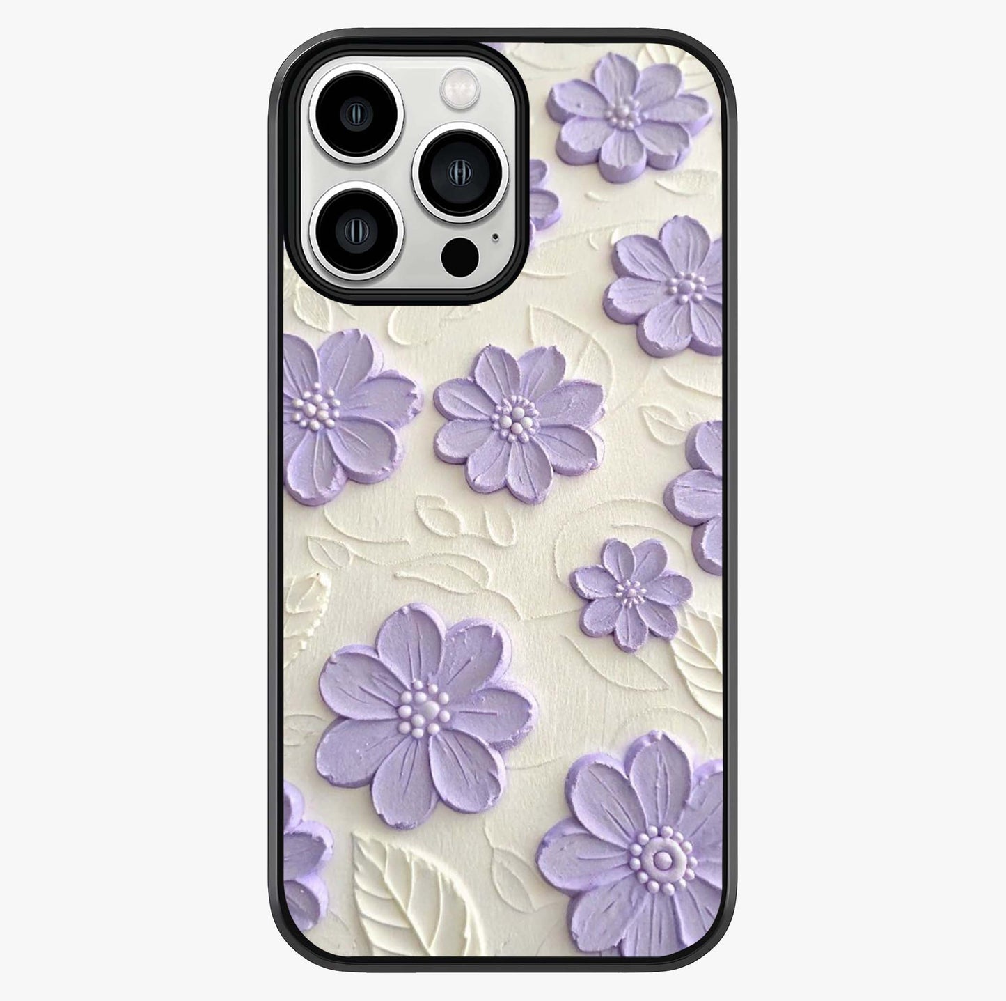 Floral Wall Art With Purple Flowers Glass Case showing full back design in clean flat view with glossy glass finish.