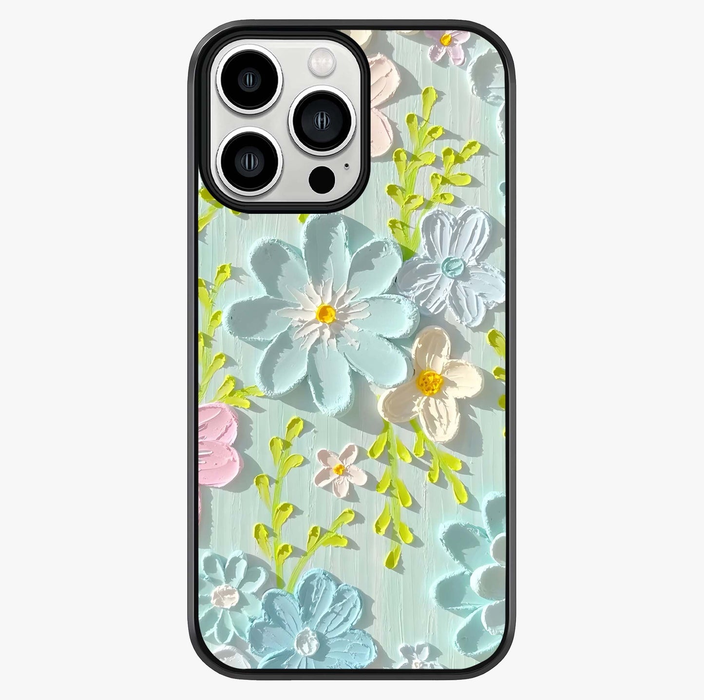 Frosted Petal Garden Glass Case showing full back design in clean flat view with glossy glass finish.