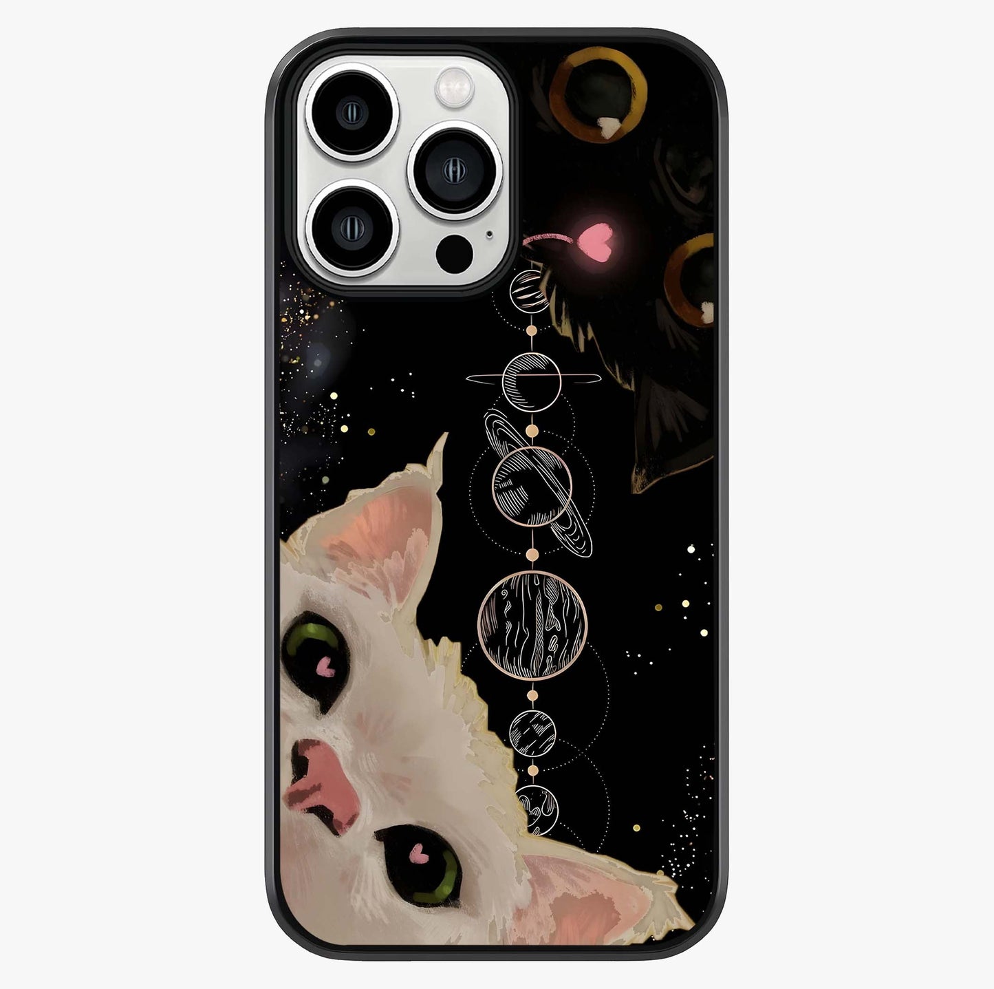 Galactic Cat Glass Case showing full back design in clean flat view with glossy glass finish.