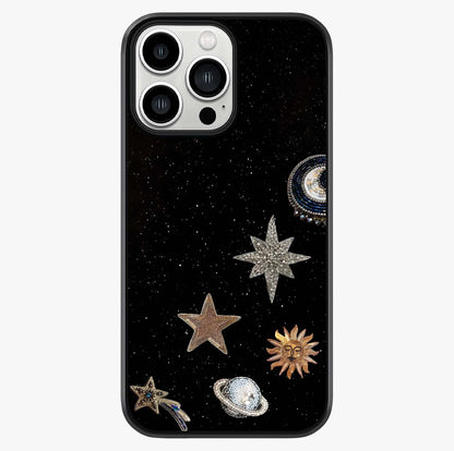 Galactic Charm Glow Glass Case showing full back design in clean flat view with glossy glass finish.