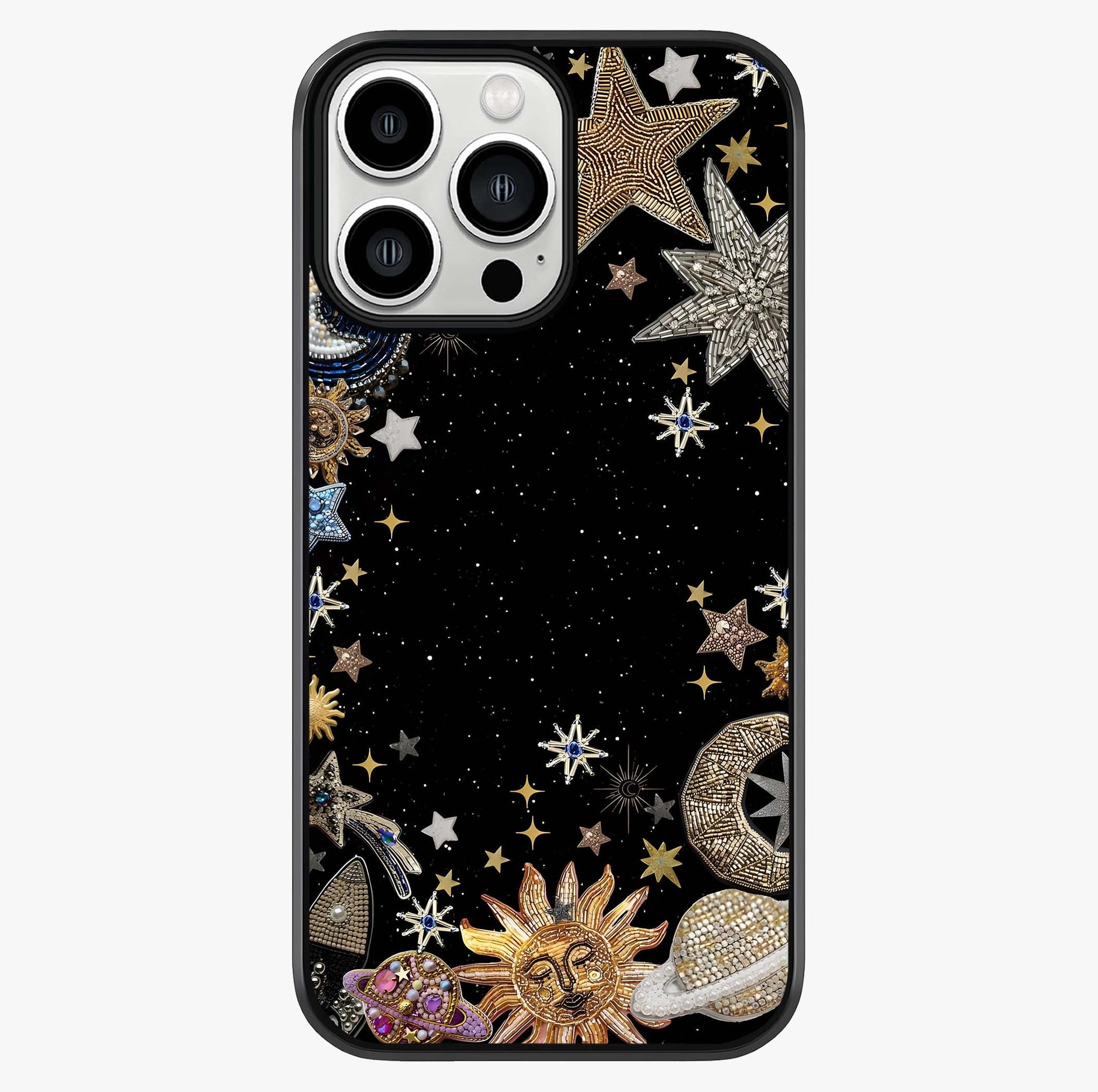Galactic Jewel Stars Glass Case showing full back design in clean flat view with glossy glass finish.