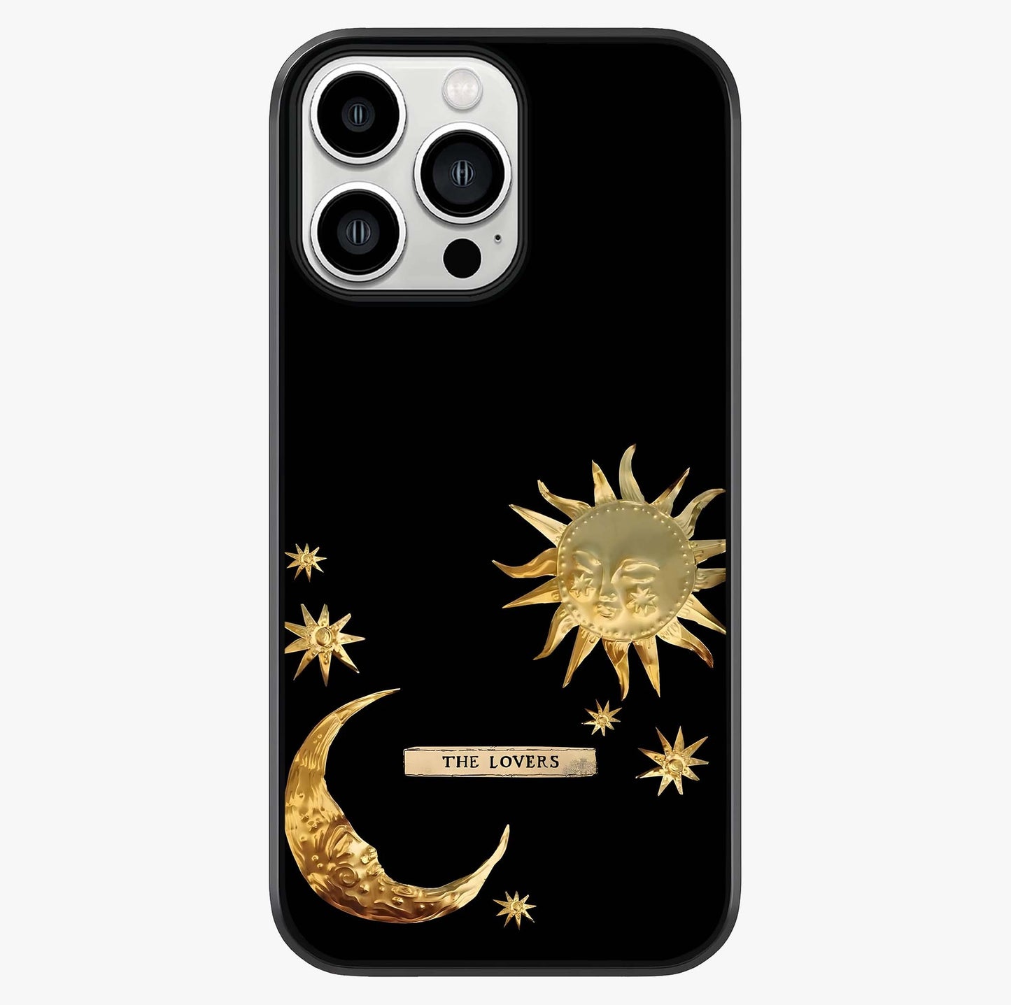 Golden Celestial Charm Glass Case showing full back design in clean flat view with glossy glass finish.