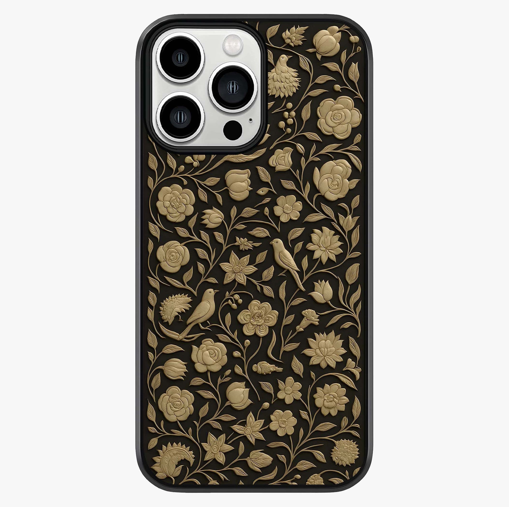 Golden Floral Majesty Glass Case showing full back design in clean flat view with glossy glass finish.