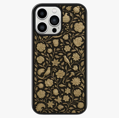 Golden Floral Majesty Glass Case showing full back design in clean flat view with glossy glass finish.