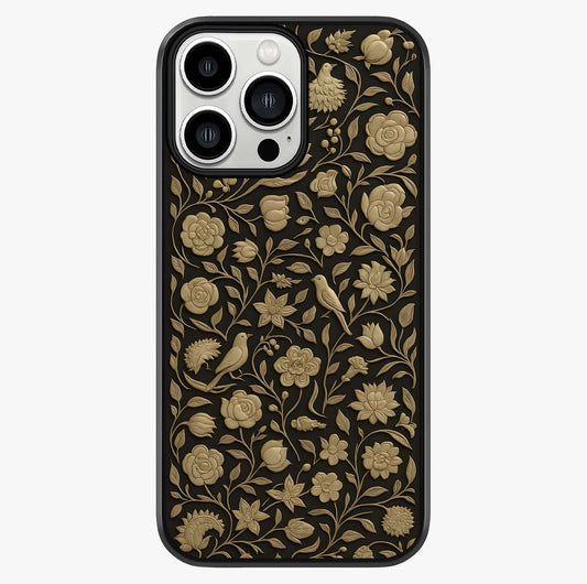 Golden Floral Majesty Glass Case showing full back design in clean flat view with glossy glass finish.