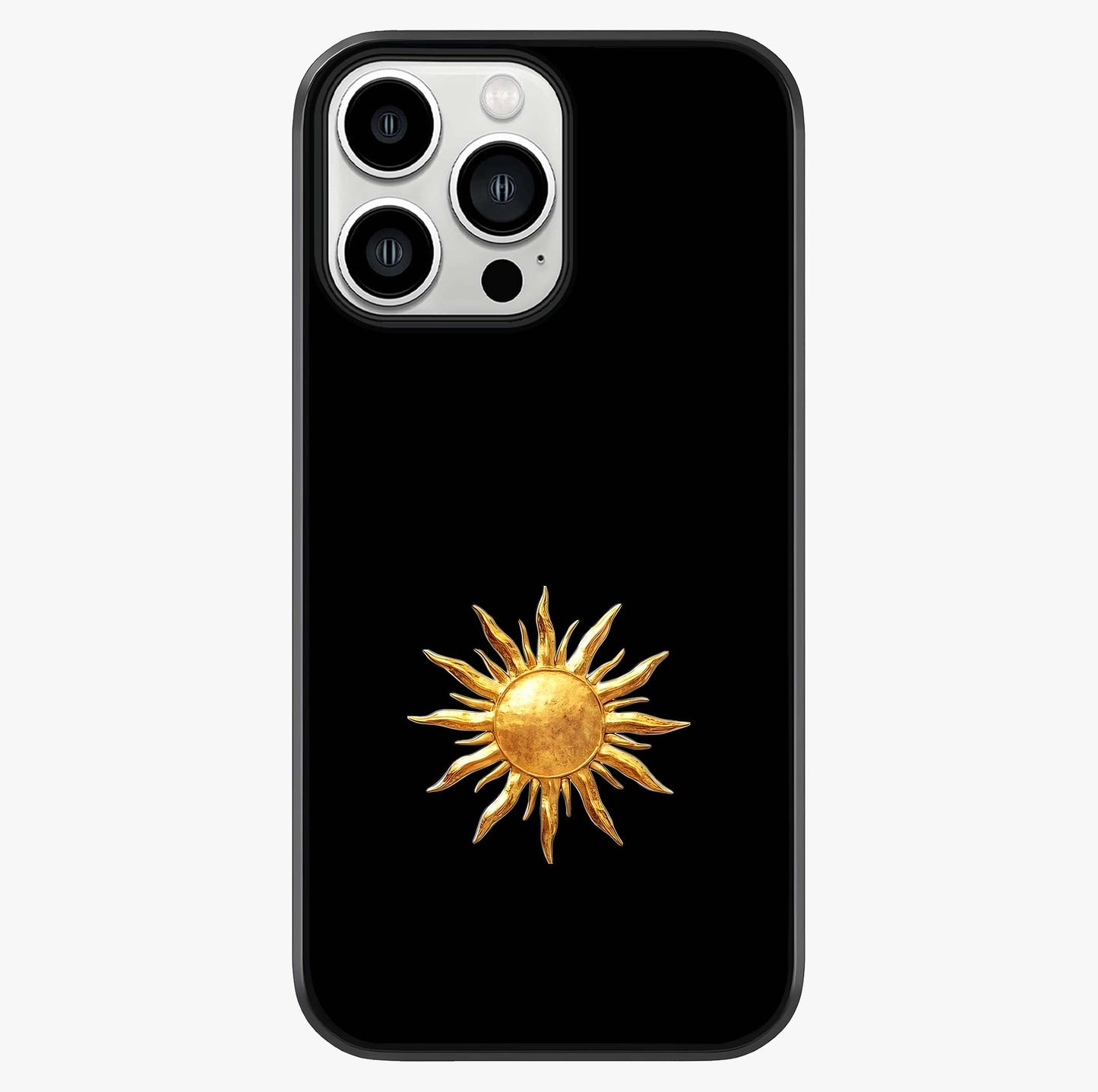 Golden Sun Minimalism Glass Case showing full back design in clean flat view with glossy glass finish.