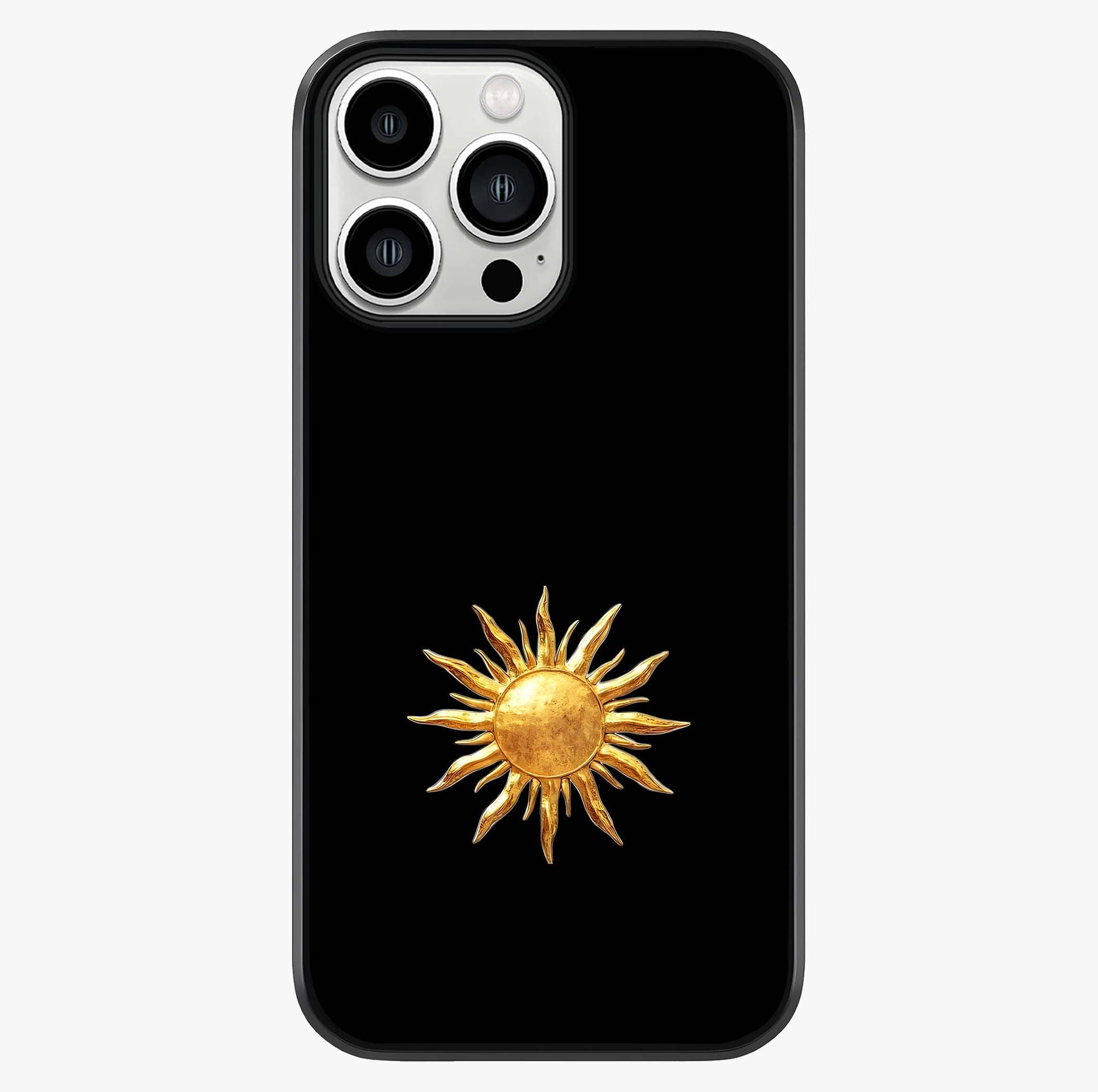 Golden Sun Minimalism Glass Case showing full back design in clean flat view with glossy glass finish.