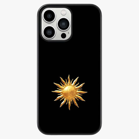 Golden Sun Minimalism Glass Case showing full back design in clean flat view with glossy glass finish.
