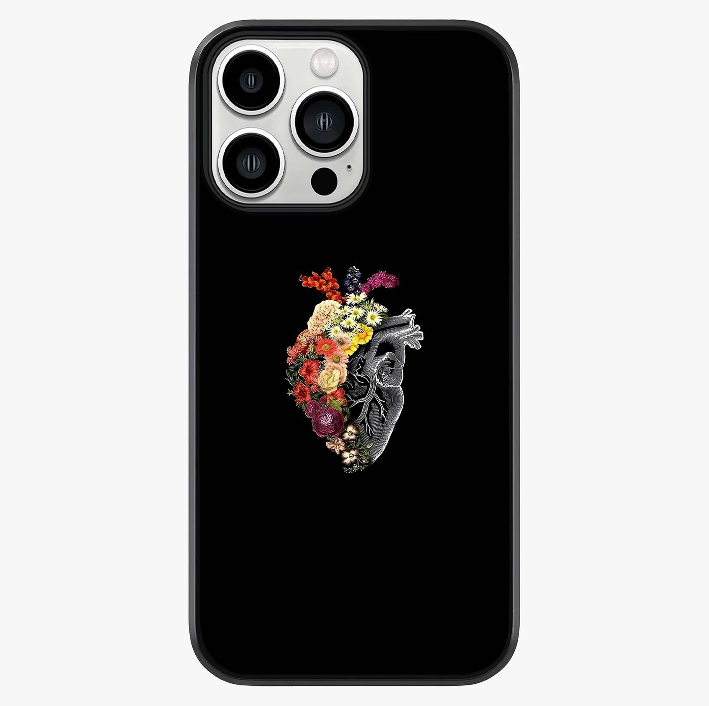 Heart With Flowers Glass Case showing full back design in clean flat view with glossy glass finish.