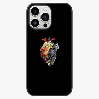 Heart With Flowers Glass Case showing full back design in clean flat view with glossy glass finish.