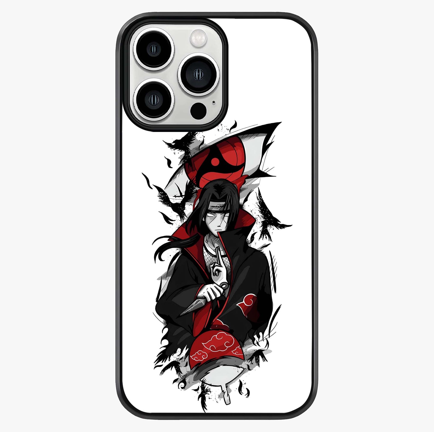 Itachi Sharingan Glass Case showing full back design in clean flat view with glossy glass finish.