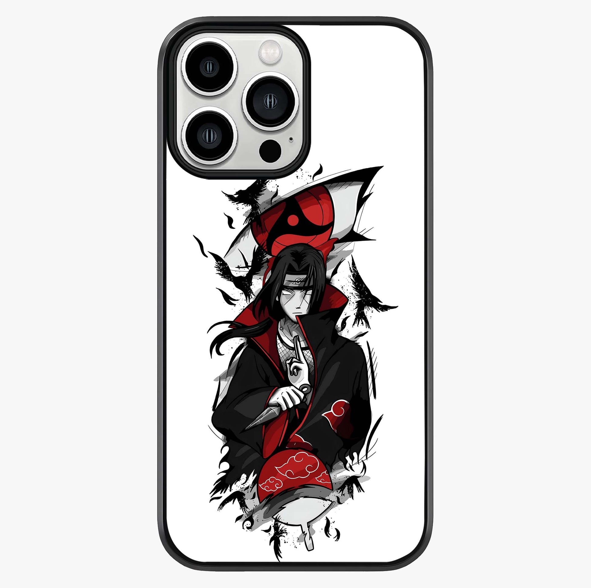 Itachi Sharingan Glass Case showing full back design in clean flat view with glossy glass finish.