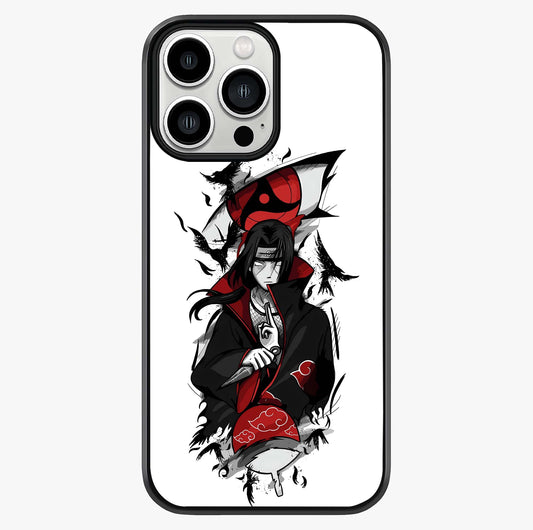 Itachi Sharingan Glass Case showing full back design in clean flat view with glossy glass finish.