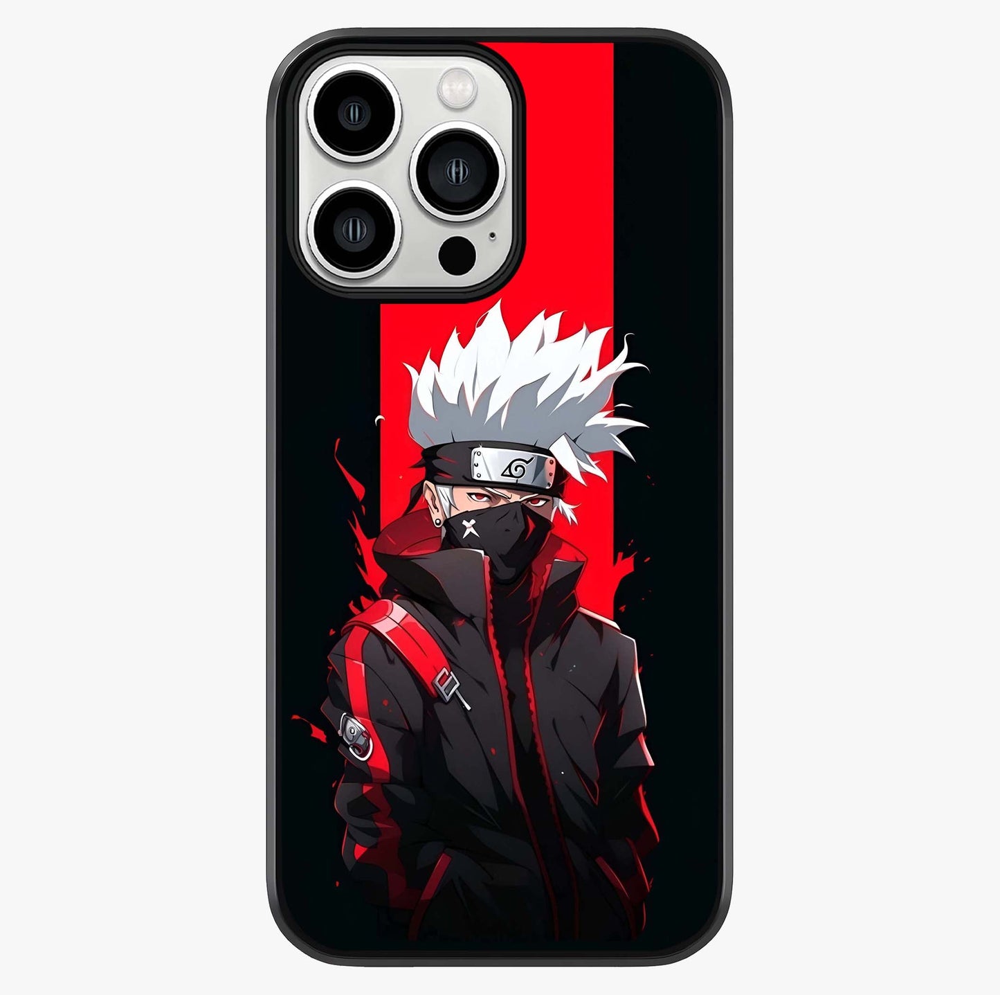 Kakashi Scarlet Shadow Glass Case showing full back design in clean flat view with glossy glass finish.