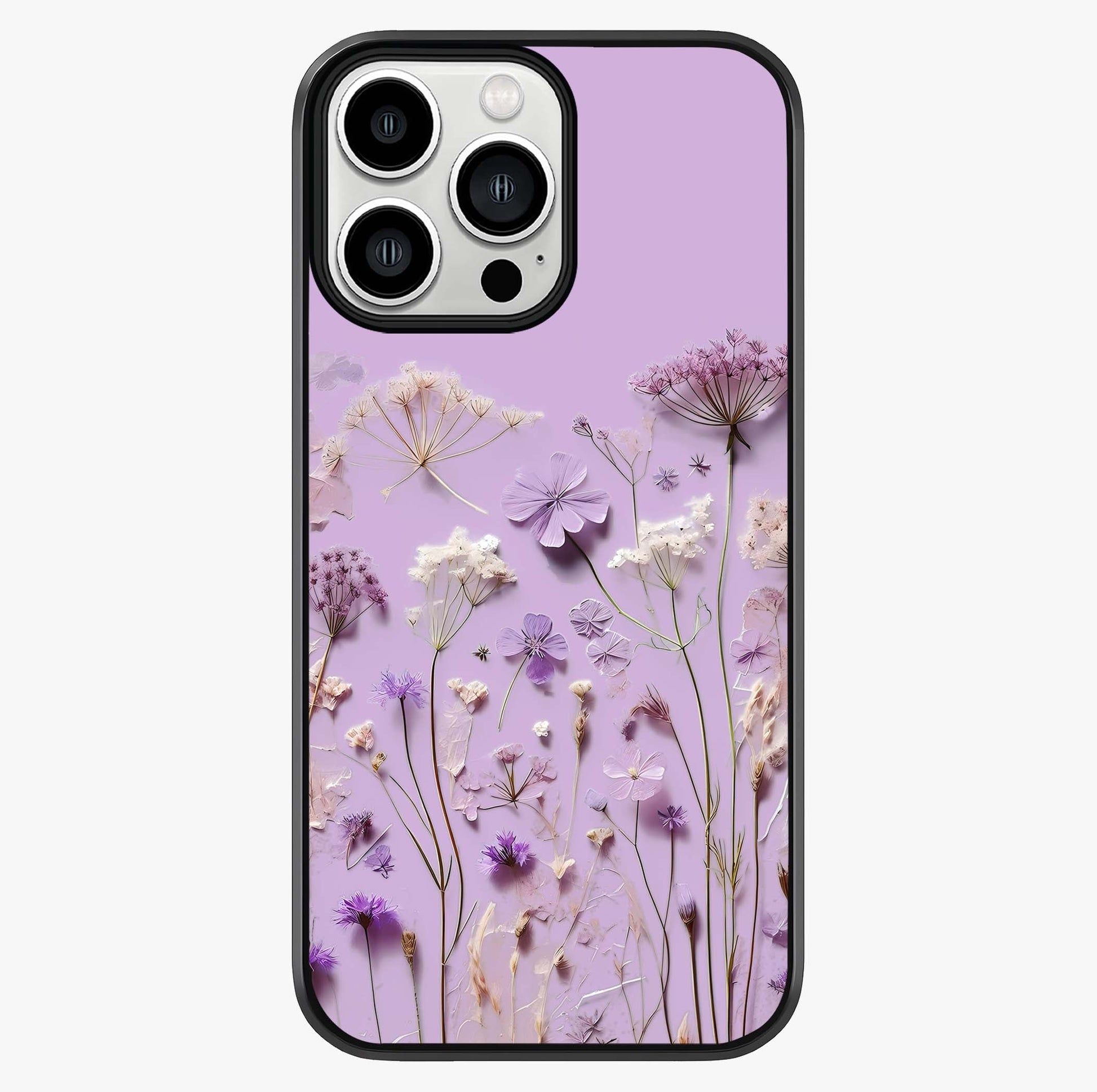 Lavender Blossom Dream Glass Case showing full back design in clean flat view with glossy glass finish.