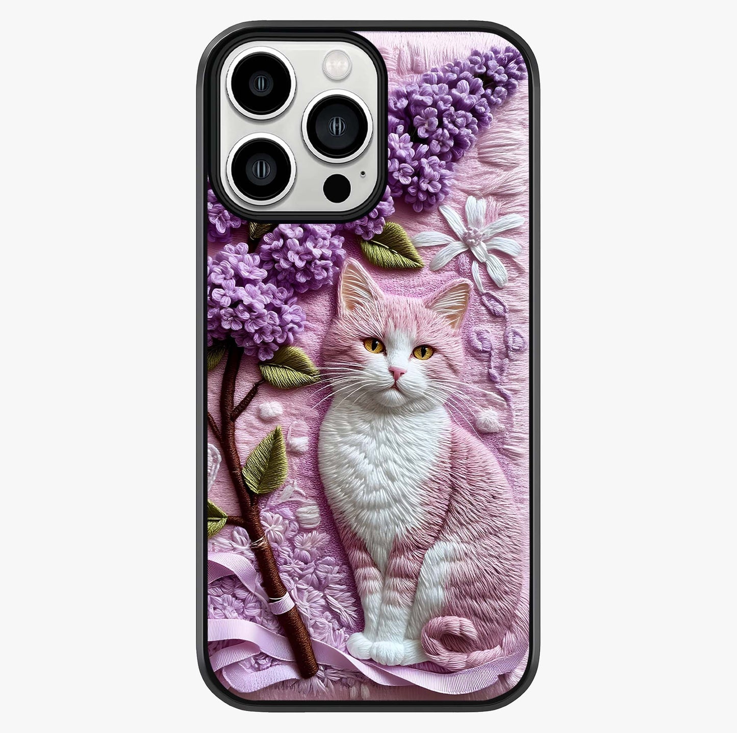 Lavender Cat Whimsy Glass Case showing full back design in clean flat view with glossy glass finish.