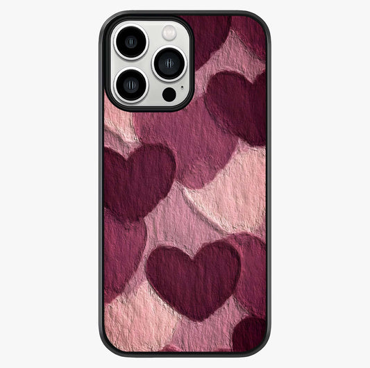 Layered Paper Hearts Glass Case showing full back design in clean flat view with glossy glass finish.