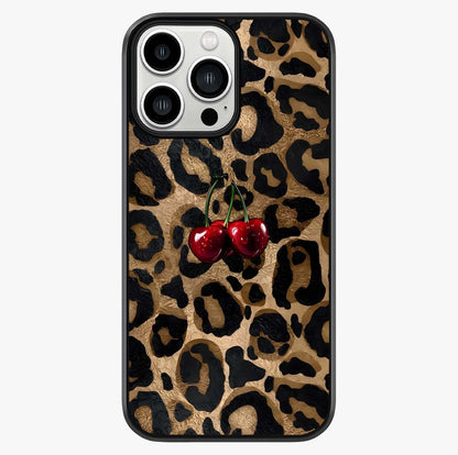 Leopard Wild Cherry Glass Case showing full back design in clean flat view with glossy glass finish.