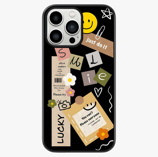 Lucky Aesthetic Collage Glass Case showing full back design in clean flat view with glossy glass finish.