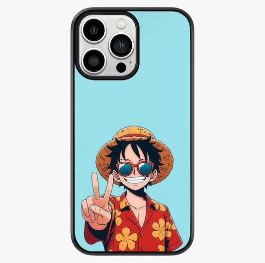 Luffy Summer Anime Vibe Glass Case showing full back design in clean flat view with glossy glass finish.