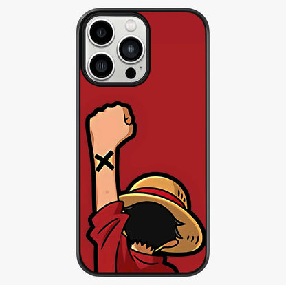 Luffy X Spirit Glass Case showing full back design in clean flat view with glossy glass finish.