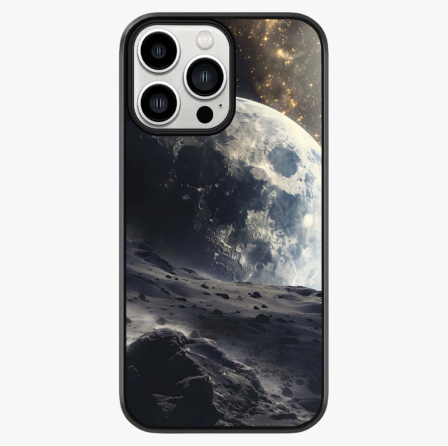 Lunar Horizon Glow Glass Case showing full back design in clean flat view with glossy glass finish.