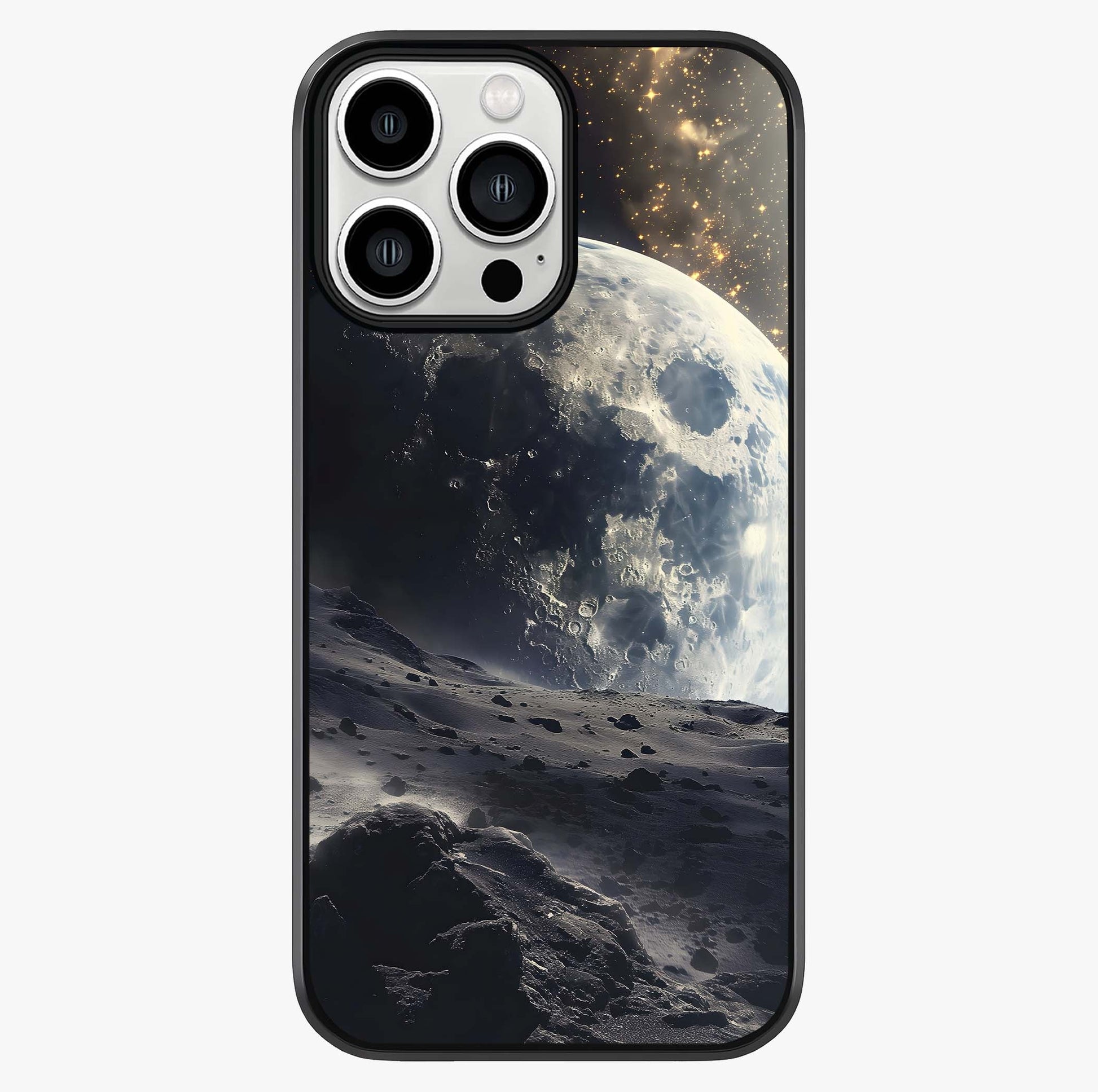 Lunar Horizon Glow Glass Case showing full back design in clean flat view with glossy glass finish.