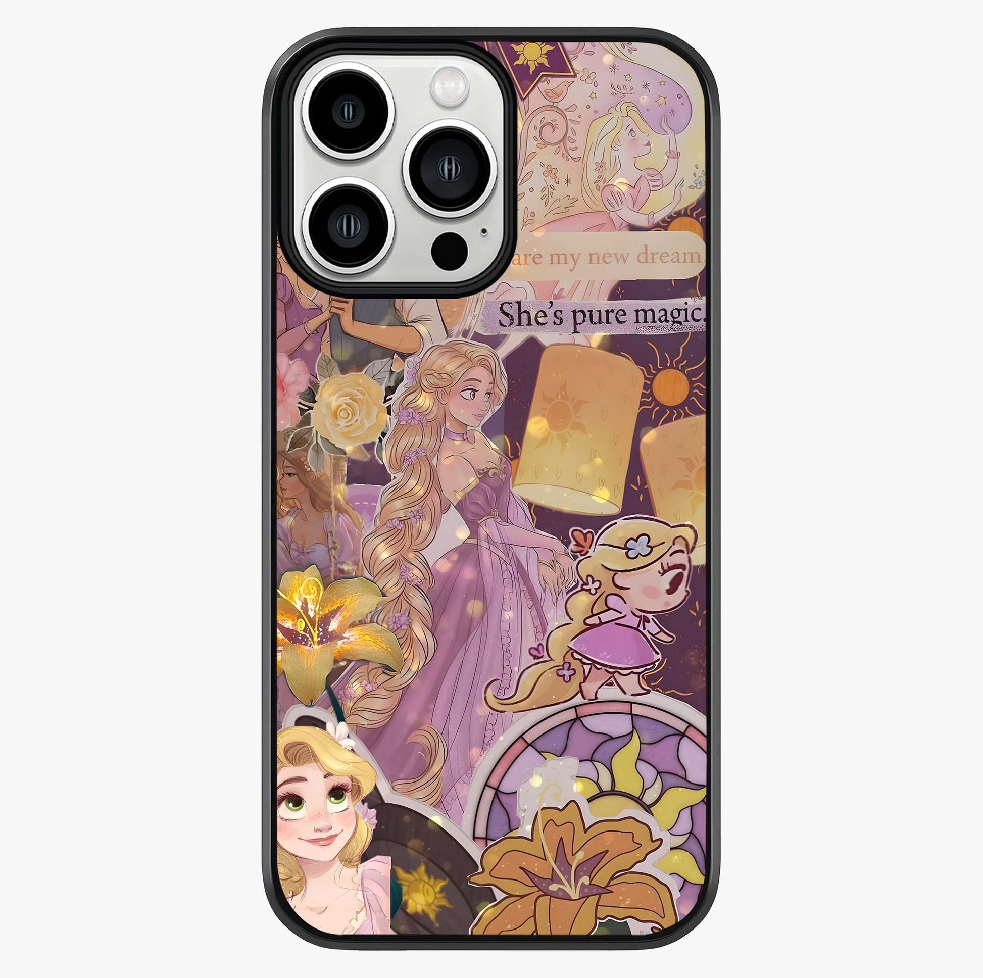 Magical Tangled Dream Glass Case showing full back design in clean flat view with glossy glass finish.