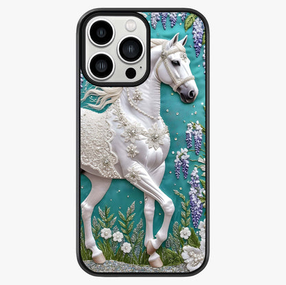 Majestic Floral Stallion Glass Case showing full back design in clean flat view with glossy glass finish.