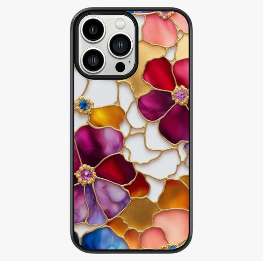 Marble Flower Pattern Glass Case showing full back design in clean flat view with glossy glass finish.