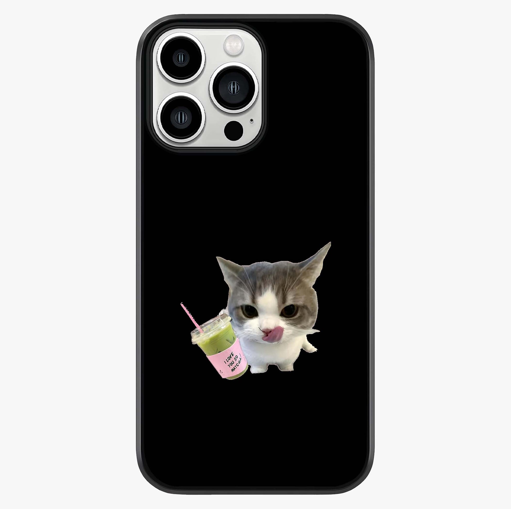 Matcha Cat Style Glass Case showing full back design in clean flat view with glossy glass finish.