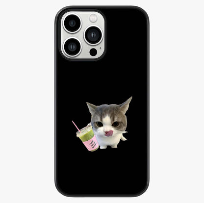 Matcha Cat Style Glass Case showing full back design in clean flat view with glossy glass finish.