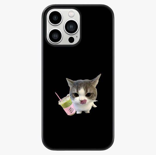 Matcha Cat Style Glass Case showing full back design in clean flat view with glossy glass finish.
