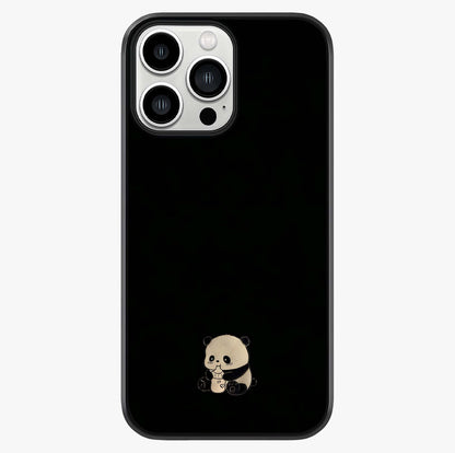 Midnight Panda Love Glass Case showing full back design in clean flat view with glossy glass finish.