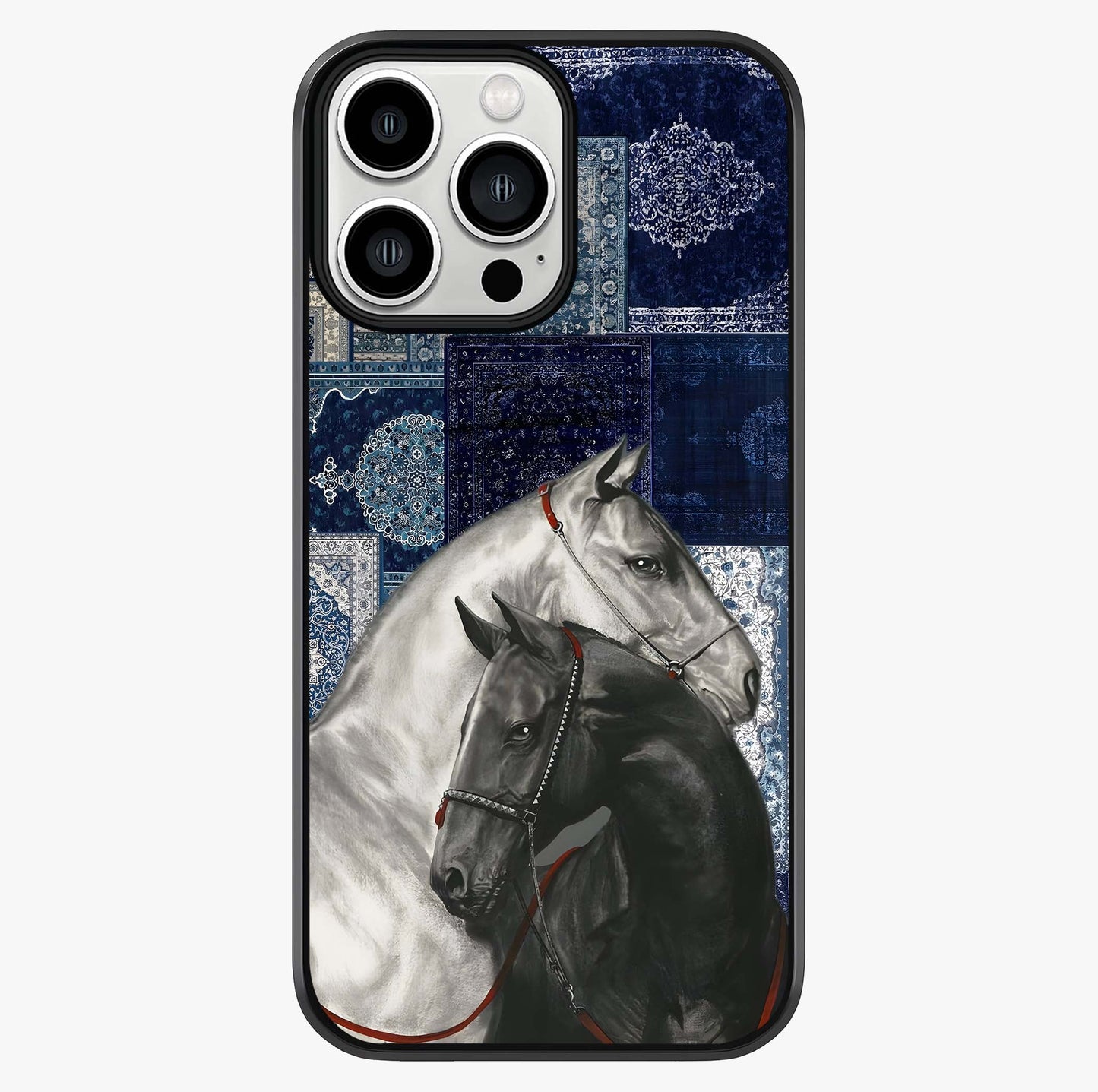 Midnight Stallion Blues Glass Case showing full back design in clean flat view with glossy glass finish.